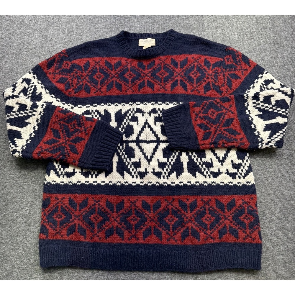American Eagle Fair Isle Sweater Mens Sz L Lambs Wool Chunky Knit Nordic Cabin - Picture 2 of 13